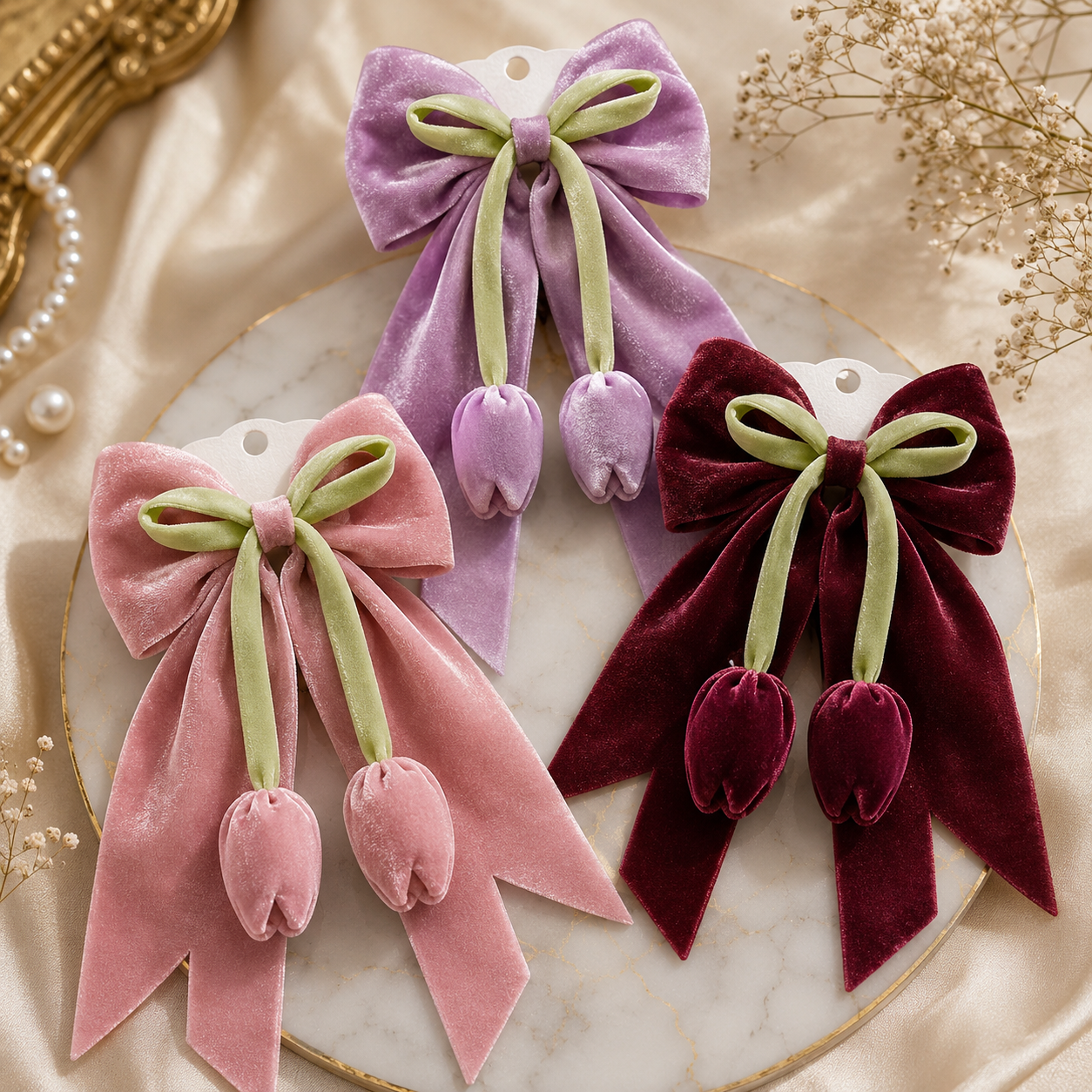 Luxury Velvet Tulip Hair Bow Clip - Image 2