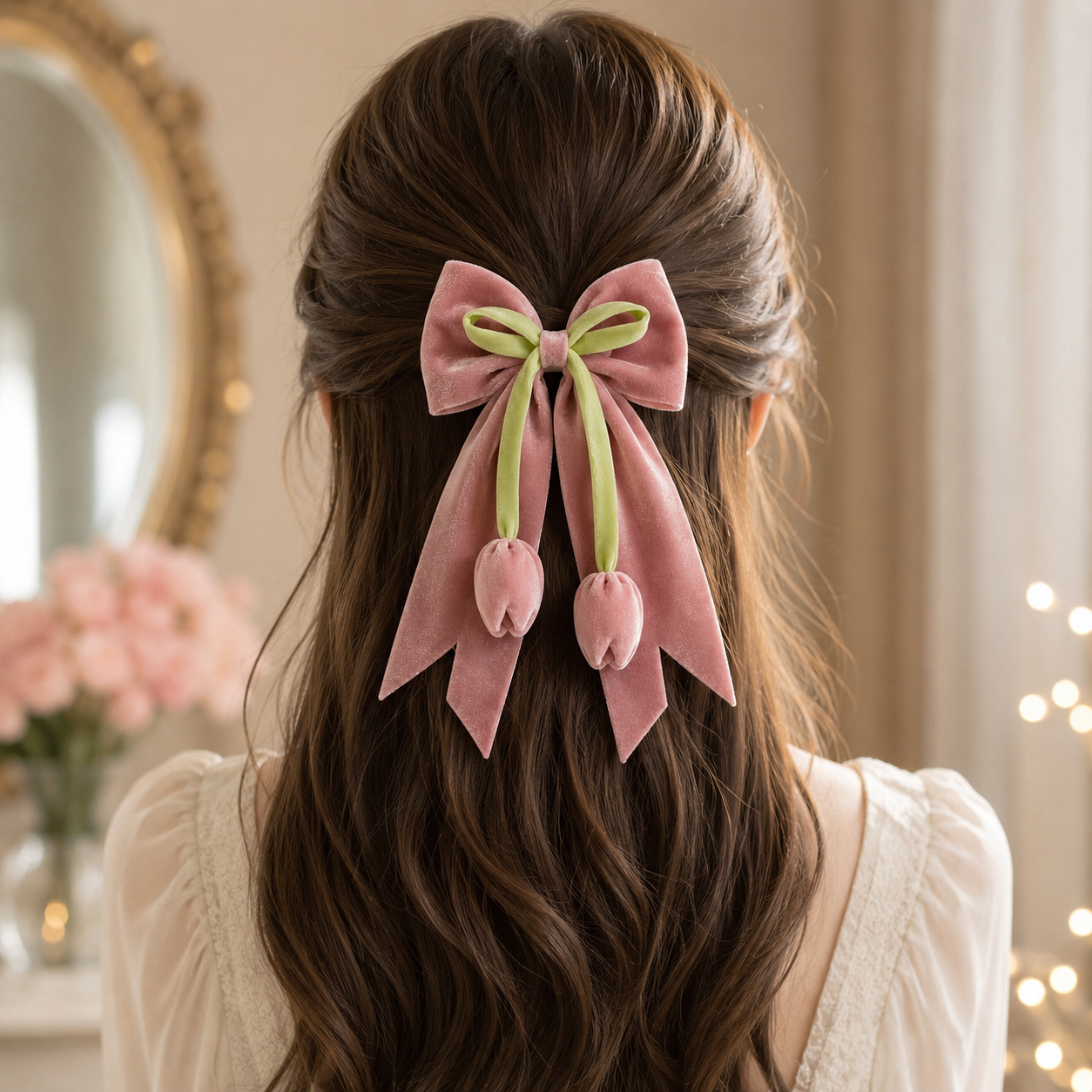 Luxury Velvet Tulip Hair Bow Clip - Image 3