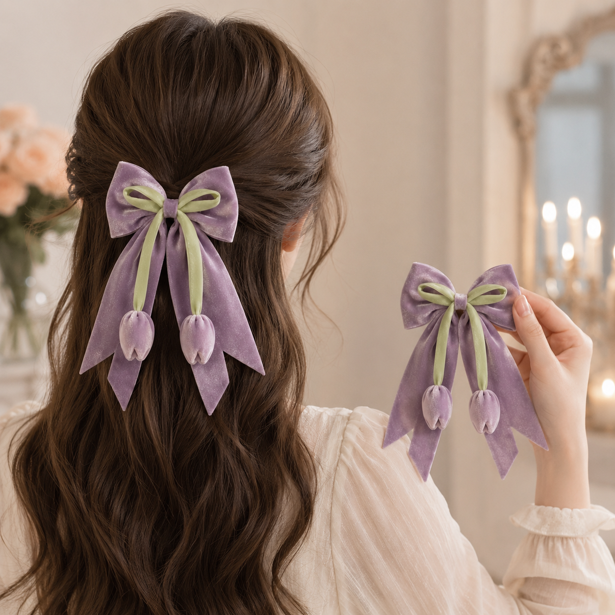 Luxury Velvet Tulip Hair Bow Clip - Image 4
