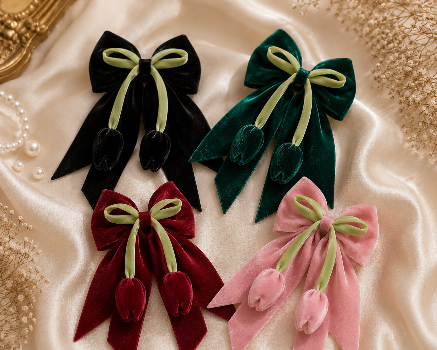 Luxury Velvet Tulip Hair Bow Clip