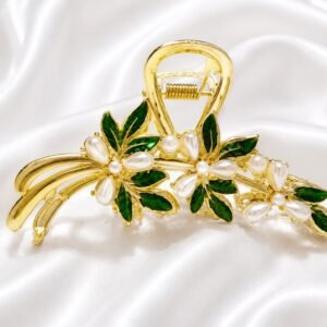 Gold Pearl Flower Hair Claw Clip for Girls