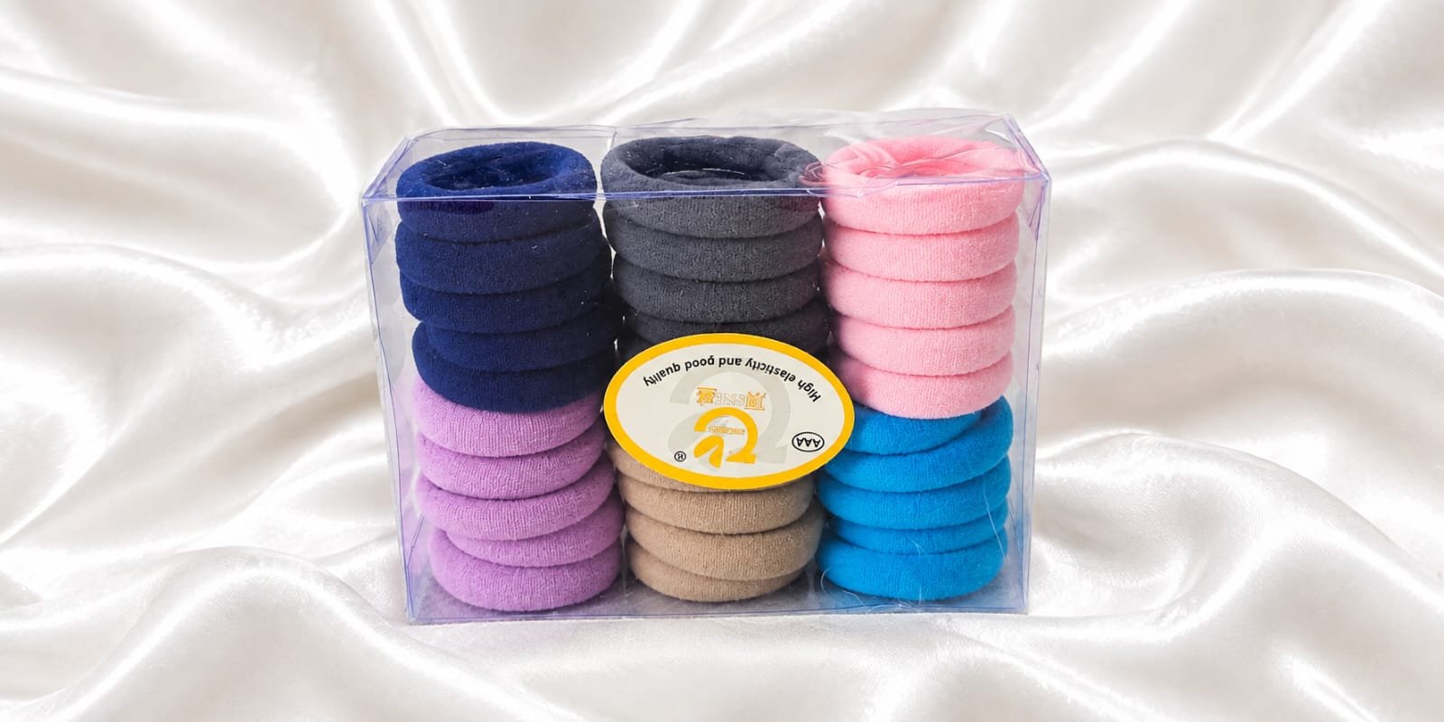 Pack of 36 soft scrunchies in assorted colours