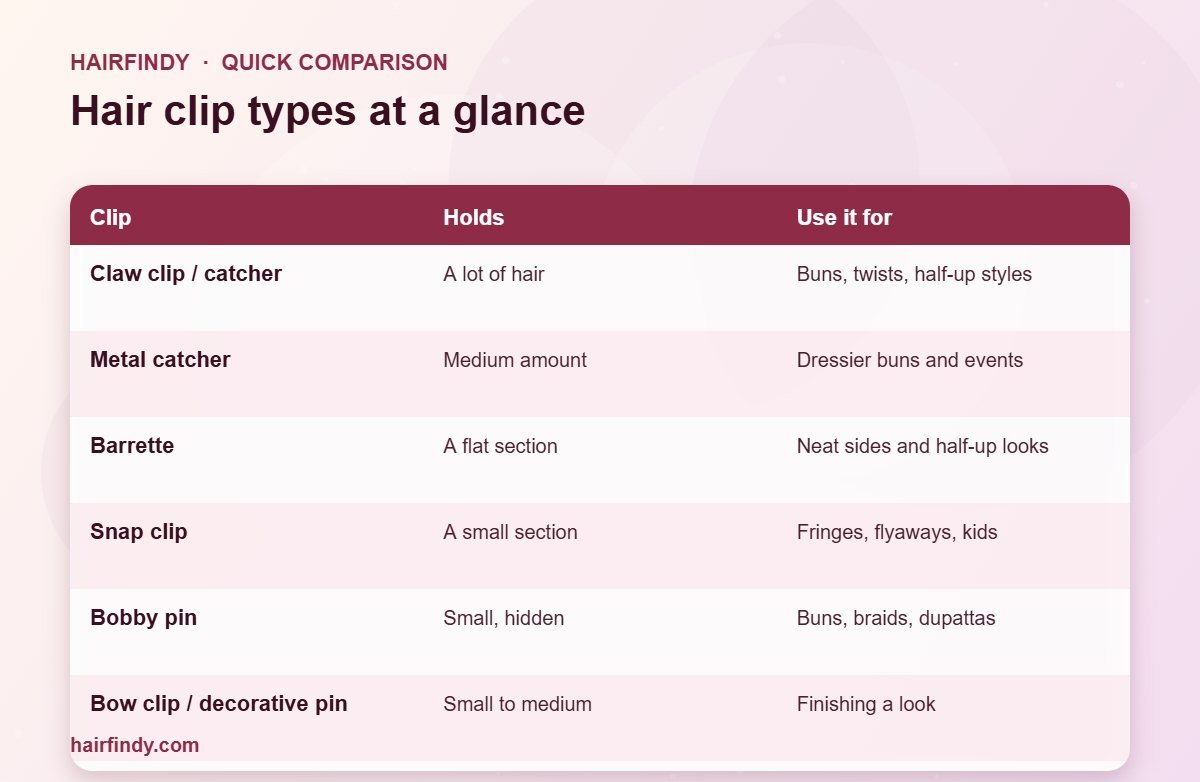 Chart comparing hair clip types and what each holds